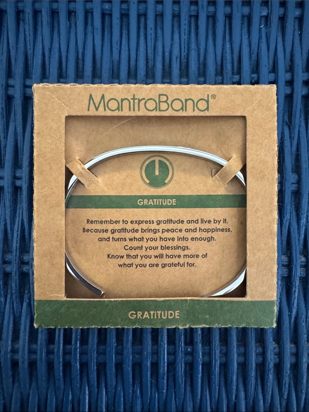 MantraBand Silver 'GRATITUDE' Engraved Cuff Bracelet